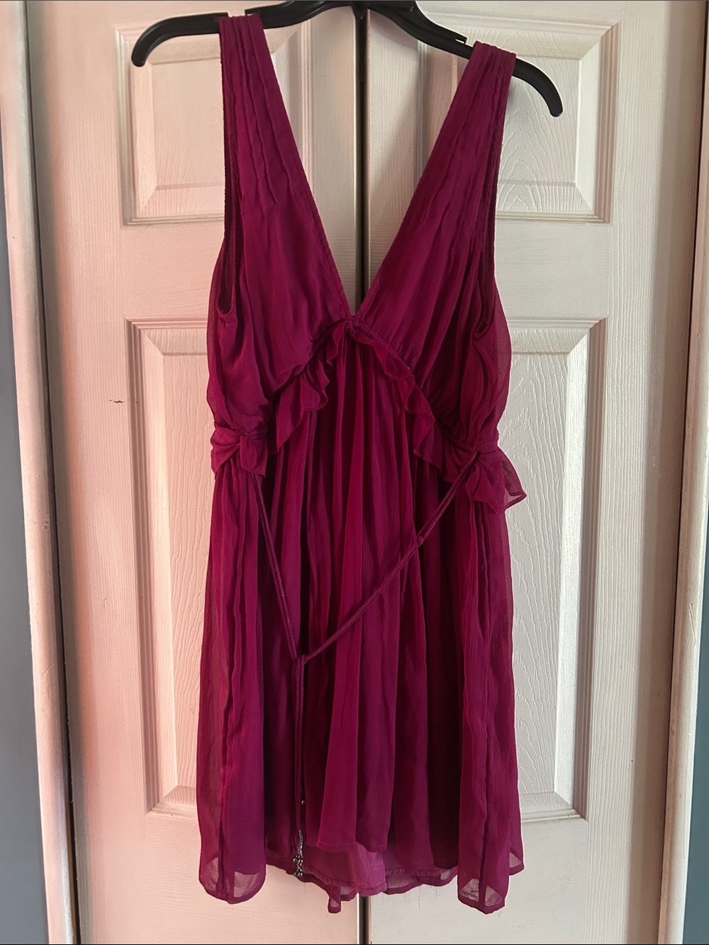 Free People Backless Plunge Mini Dress in Deep Magenta